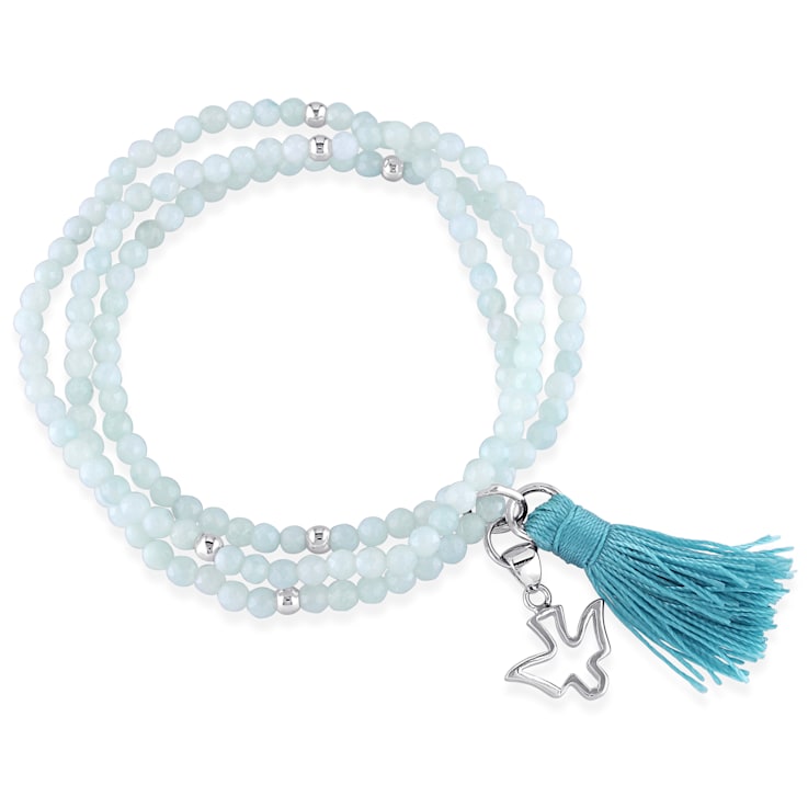 20" Amazonite Bead Bracelet with Green Tassel and Dove Charm in
Sterling Silver