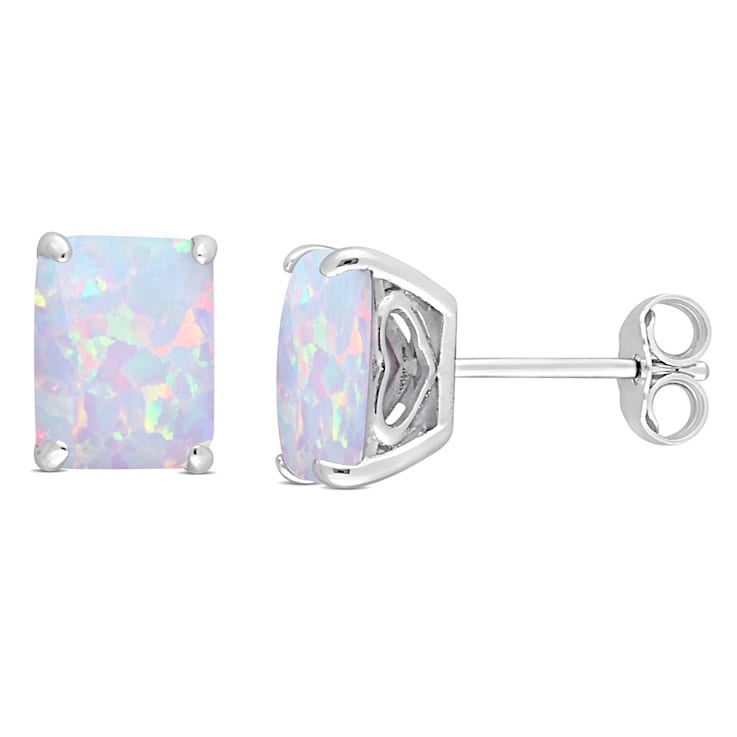 3 4/5 CT TGW Octagon Created Opal Stud Earrings in Sterling Silver