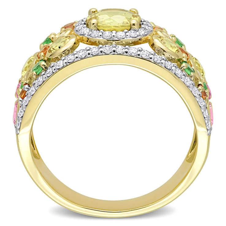 2 3/5 CT TGW Multi-Color Sapphire, Tsavorite and 1/2 CT TW Diamond Halo
Ring in 14K Yellow Gold