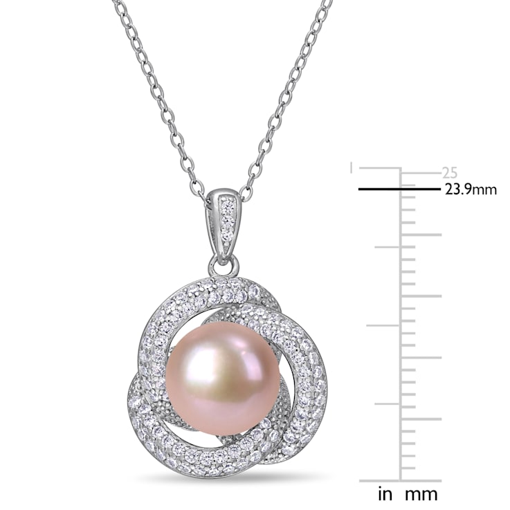 9.5-10MM Pink Freshwater Cultured Pearl and 4/5 CT TGW Cubic Zirconia
Pendant in Sterling Silver