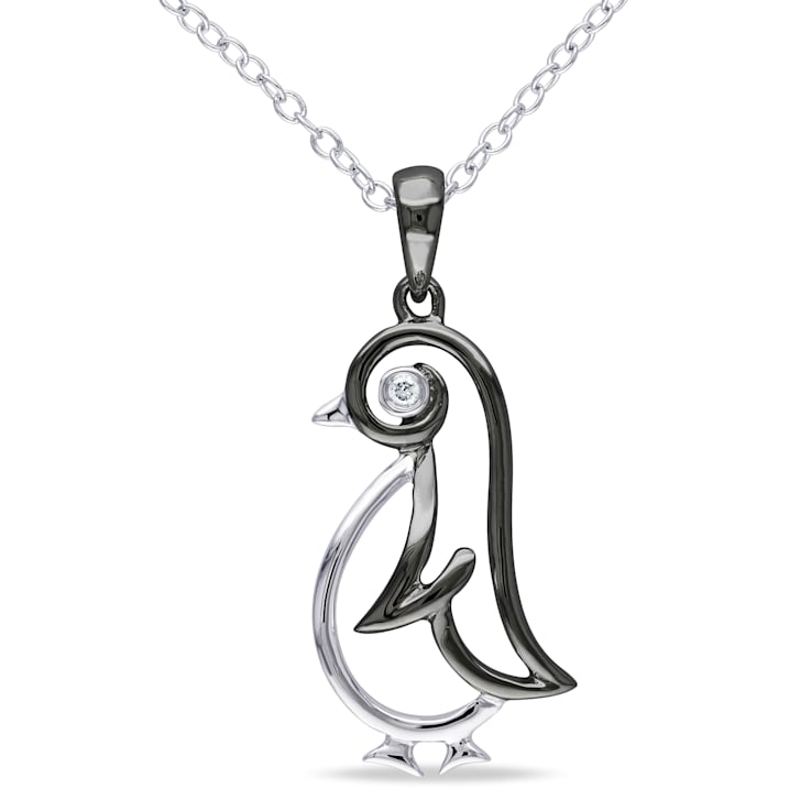 Diamond Penguin Pendant with Chain in Sterling Silver