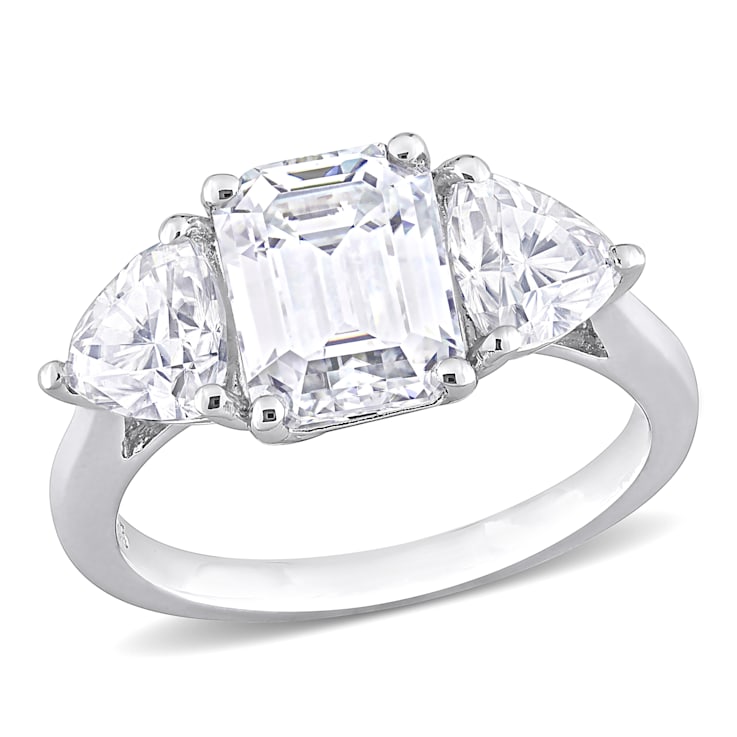 4 1/10 CT TGW Created Moissanite 3-Stone Ring in Sterling Silver