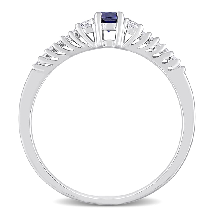 1/3 CT TGW Created Blue and White Sapphire with Diamond Accent Ring in
Sterling Silver