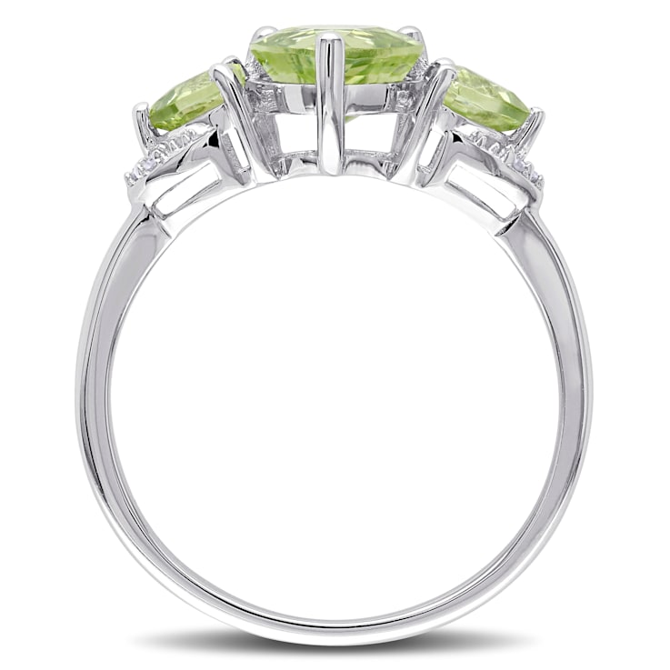 1 7/8 CT TGW Peridot and Diamond Accent Heart Ring in Sterling Silver