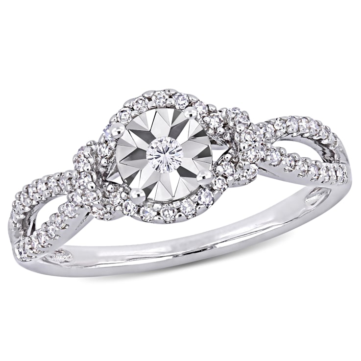 1/3 CT TW Diamond Crossover Engagement Ring in Sterling Silver