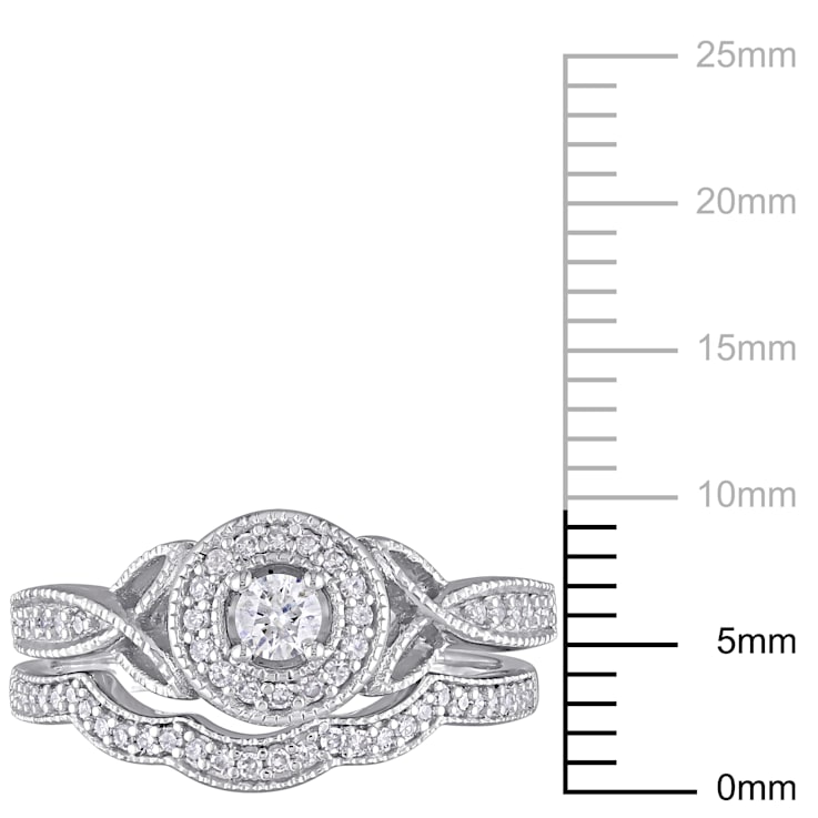 1/3 CT TW Diamond Halo Bridal Ring Set in Sterling Silver