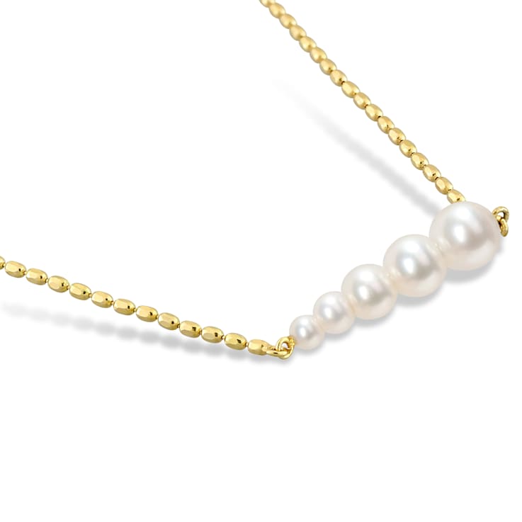 3-7MM Freshwater Cultured Pearl Graduated Bar Necklace in 18K Yellow
Gold Over Sterling Silver