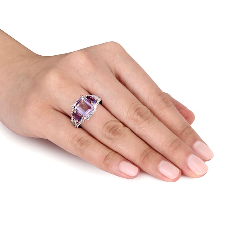 4 5/8 CT TGW Multi-Gemstones 3-Stone Ring in Rose Gold Plated Sterling Silver
