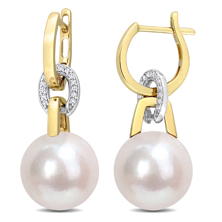 11-12MM Freshwater Cultured Pearl and 1/10 CT TW Diamond Earrings in 14K
2-Tone Gold
