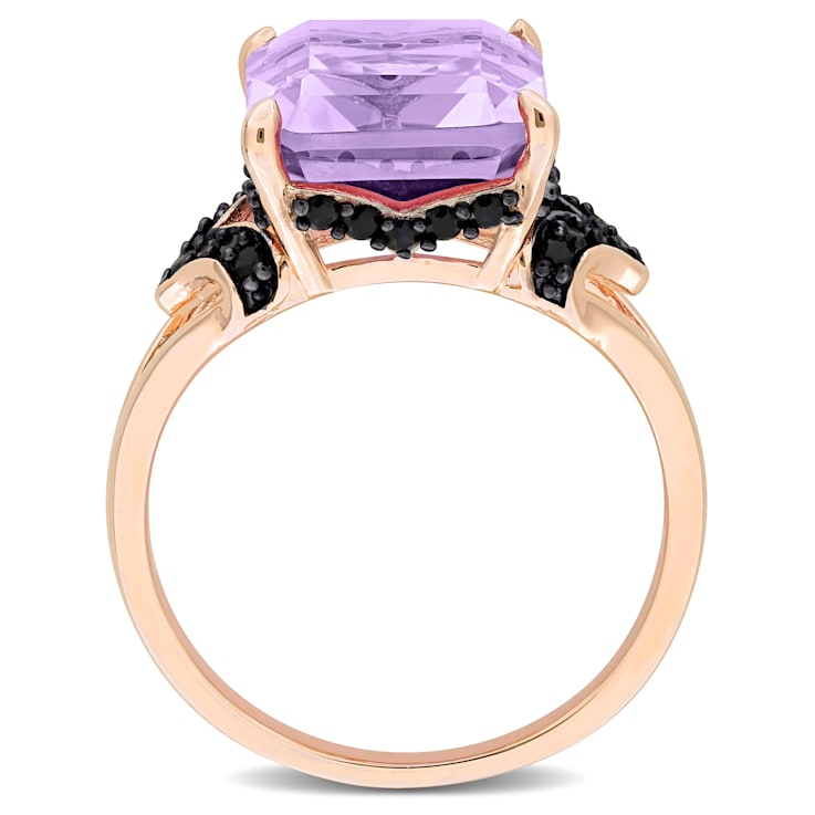 6 1/3 CT TGW Rose de France and Black Sapphire Cocktail Ring in Rose
Plated Sterling Silver