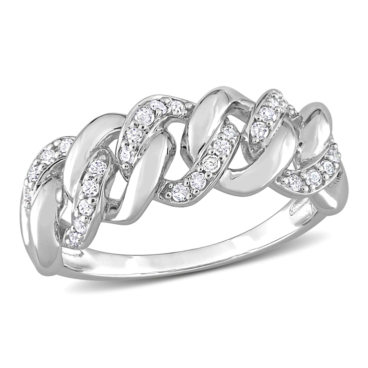 1/4 CT TDW Diamond Oval Link Ring in Sterling Silver