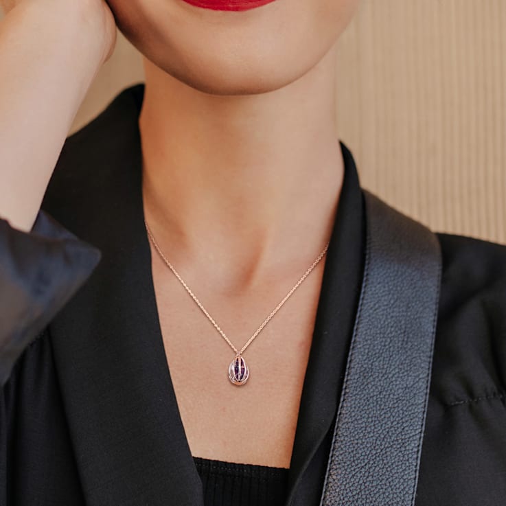 2 3/4 CT TGW Amethyst Cage Pendant with Chain in Rose Gold Plated Silver