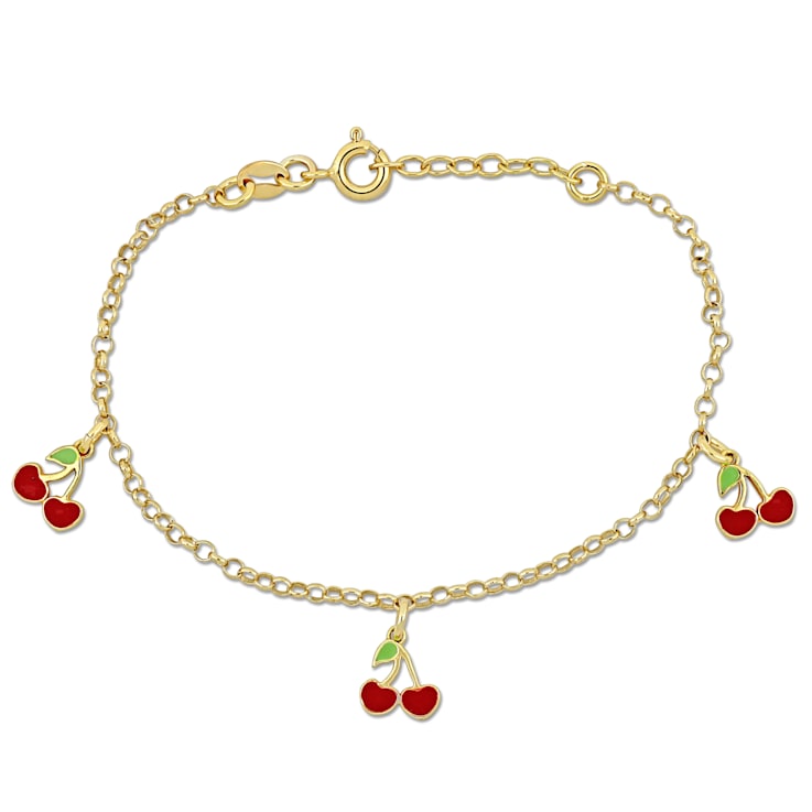 Cherry Enamel Charm Bracelet in Yellow Plated Sterling Silver 1CMN7A