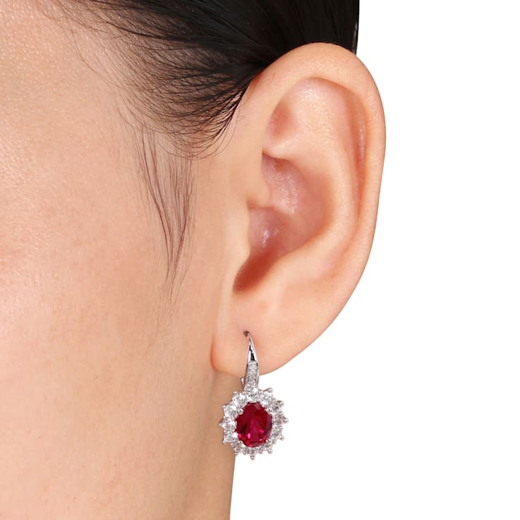 8.06 CT TGW Created Ruby Created White Sapphire and Diamond Accent
Earrings Sterling Silver