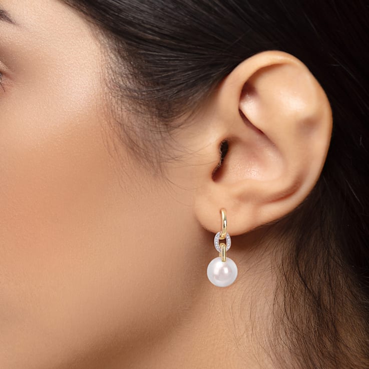 11-12MM Freshwater Cultured Pearl and 1/10 CT TW Diamond Earrings in 14K
2-Tone Gold
