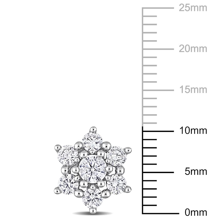 1 CT TDW Diamond Cluster Stud Earrings in 14k White Gold