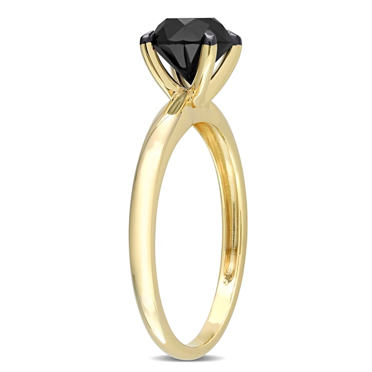 1-1/2 ct Black Diamond Solitaire Engagement Ring in 14K Yellow Gold