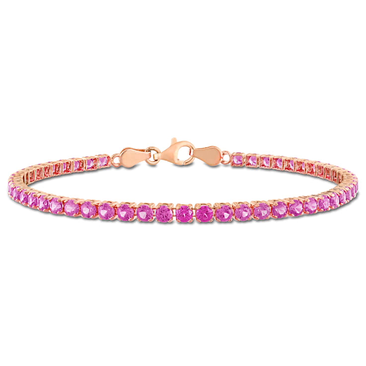6 1/8 CT TGW Created Pink Sapphire Bracelet in Rose Plated Sterling Silver