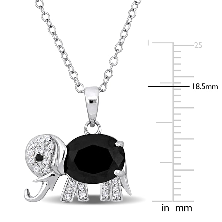 3 5/8 CT TGW Black Spinel and White Topaz Elephant Pendant Necklace in
Sterling Silver