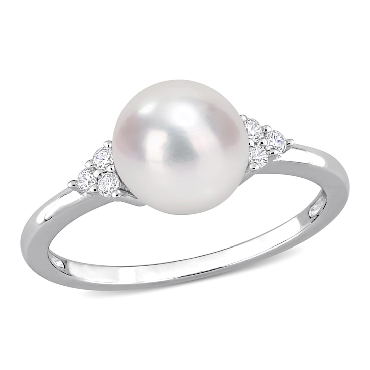 7.5-8MM Freshwater Cultured Pearl and 1/10 CT TGW White Cubic Zirconia
Ring in Sterling Silver