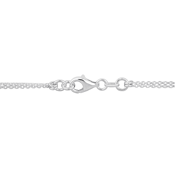 Two Heart Double Strand Necklace in 2-Tone Sterling Silver