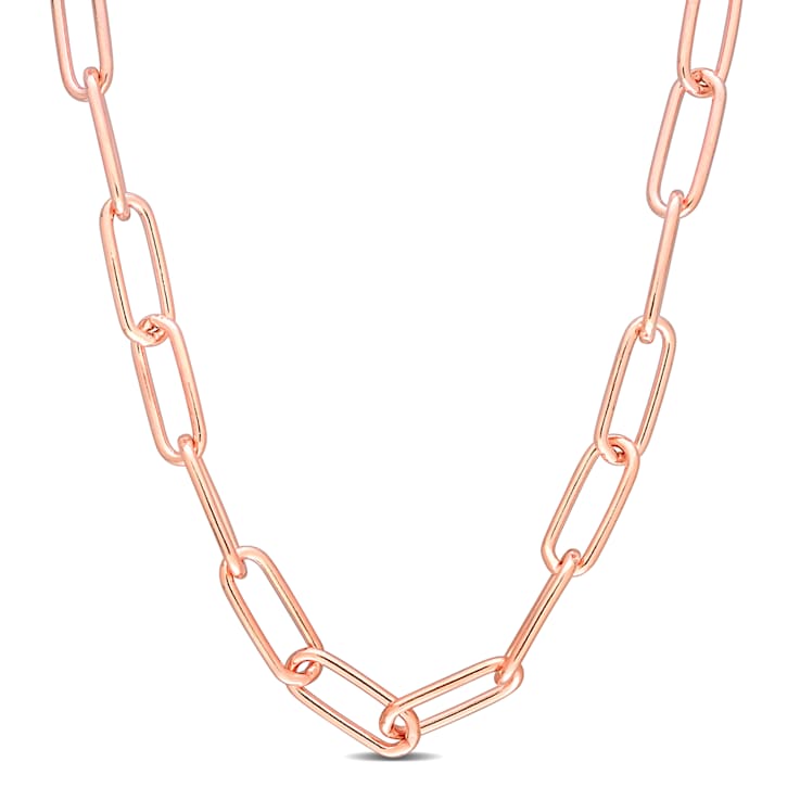 6MM Polished Paperclip Chain Necklace in Rose Plated Sterling Silver