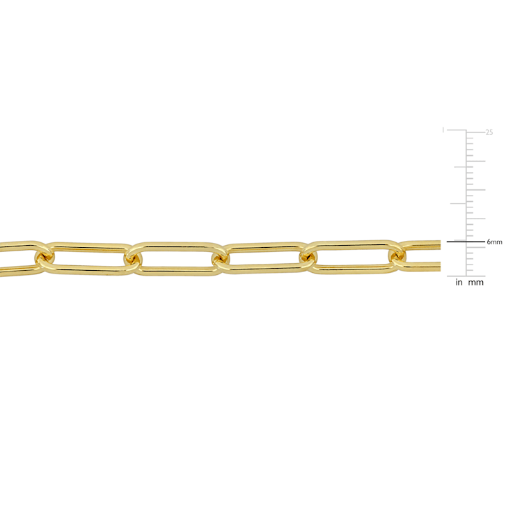 6MM Polished Paperclip Chain Necklace in Yellow Plated Sterling Silver