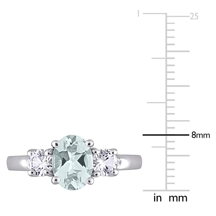 1 5/8 CTW Aquamarine and Created White Sapphire 3-Stone Ring in Sterling Silver