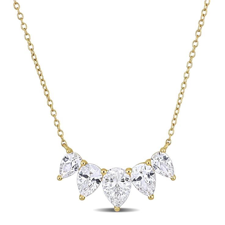 5 2/5 CT TGW Created White Sapphire Necklace in Yellow Silver
