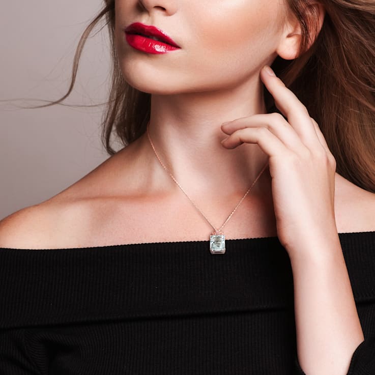 6 1/3 CT TGW Ice Aquamarine and Morganite Drop Pendant with Chain in
Rose Plated Sterling Silver