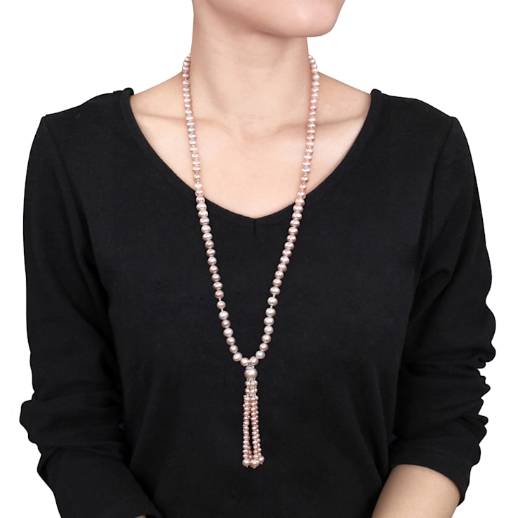 4-11 MM Pink Freshwater Cultured Pearl Tassel Necklace with Sterling
Silver Clasp