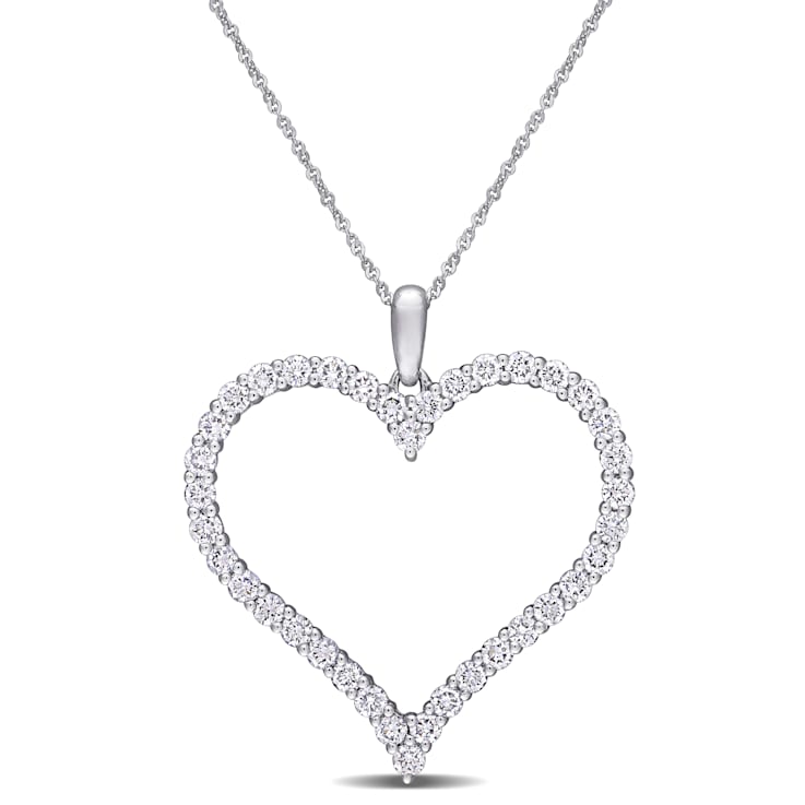 1 1/4 CT TGW Lab Grown Diamond Heart Pendant with Chain in 14K White Gold
