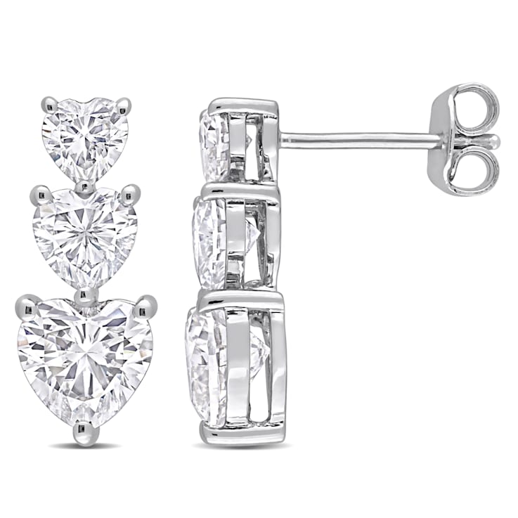 3 1/2 CT DEW Created Moissanite Graduated Triple Heart Earrings in
Sterling Silver