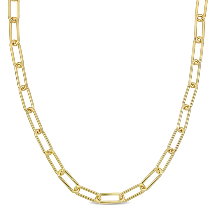 6MM Polished Paperclip Chain Necklace in Yellow Plated Sterling Silver