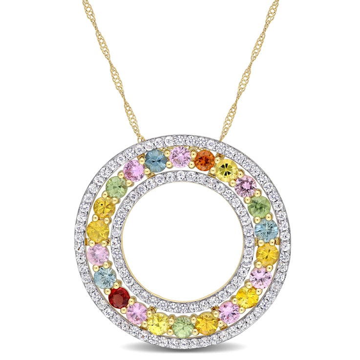 4 1/10 CT TGW Multi-Color Sapphire Circle Pendant with Chain in 14K
Yellow Gold