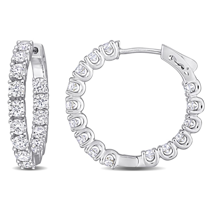 3 CT DEW Created Moissanite Inside-Outside Hinged Hoop Earrings in
Sterling Silver