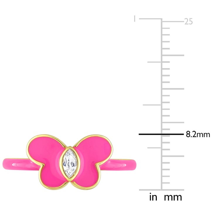 1/8 CT TGW Created White Sapphire Butterfly Pink Enamel Ring in Yellow
Plated Sterling Silver