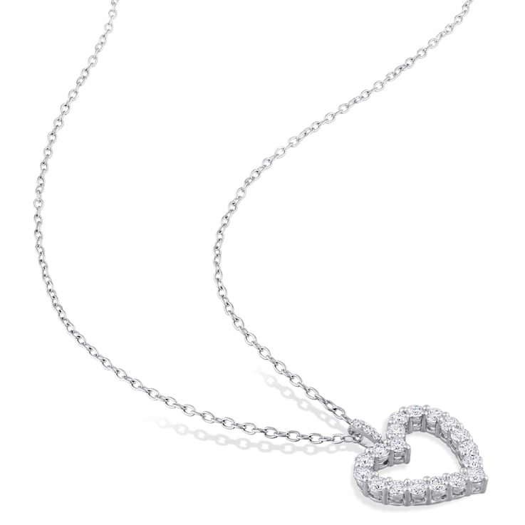 3/5 CT DEW Created Moissanite Open Heart Pendant with Chain in Sterling Silver