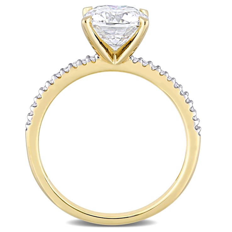 2 CT DEW Created Moissanite and 1/10 CT TW Diamond Engagement Ring in
14K Yellow Gold