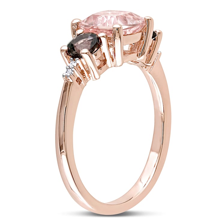 2 1/7 CTW Morganite, Smoky Quartz & Diamond 3-Stone Ring in Rose
Plated Sterling Silver