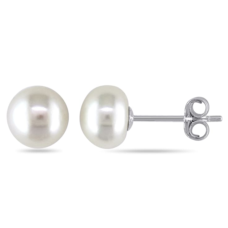 White Cultured Freshwater Pearl Stud Earrings 8mm Sterling Silver White Cultured Freshwater Pearl Stud Earrings 8mm Sterling Silver