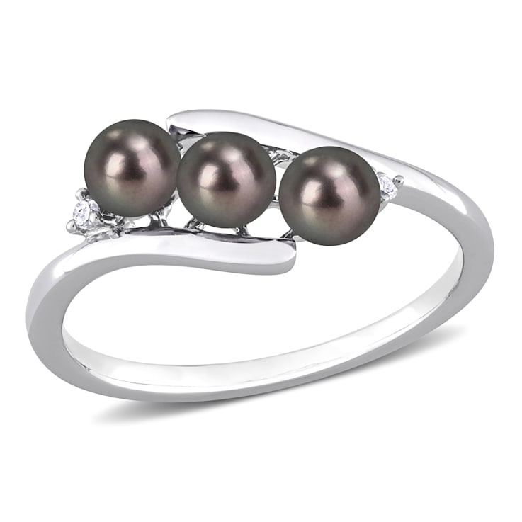 3.5-4MM Black Freshwater Cultured Pearl and Diamond Accent Pearl Bypass
Ring in Sterling Silver