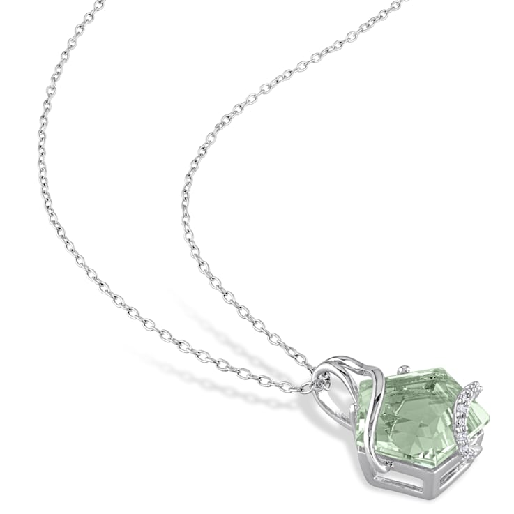6 1/2 CT TGW Green Quartz and Diamond Accent Swirl Pendant with Chain in
Sterling Silver
