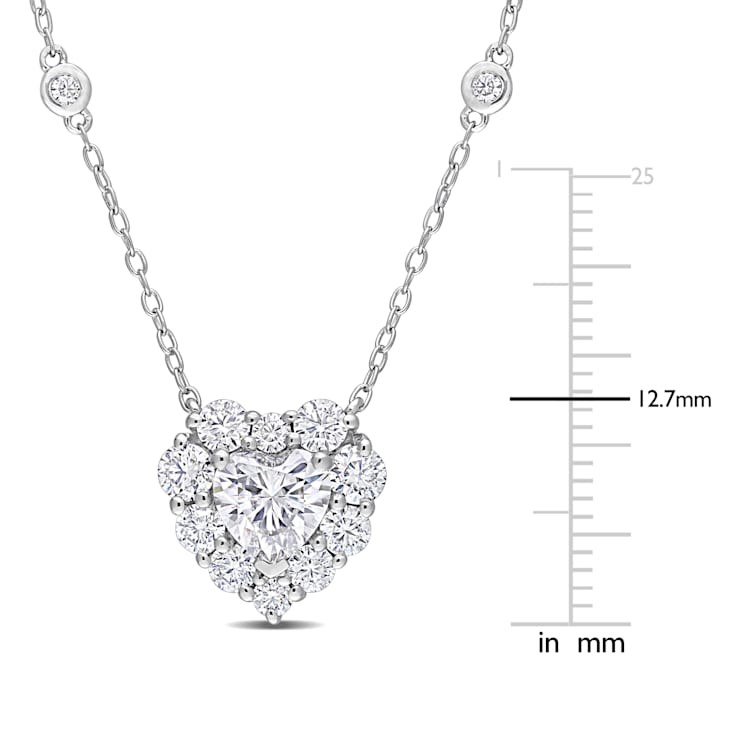 2 CT DEW Created Moissanite Halo Heart Necklace in Sterling Silver