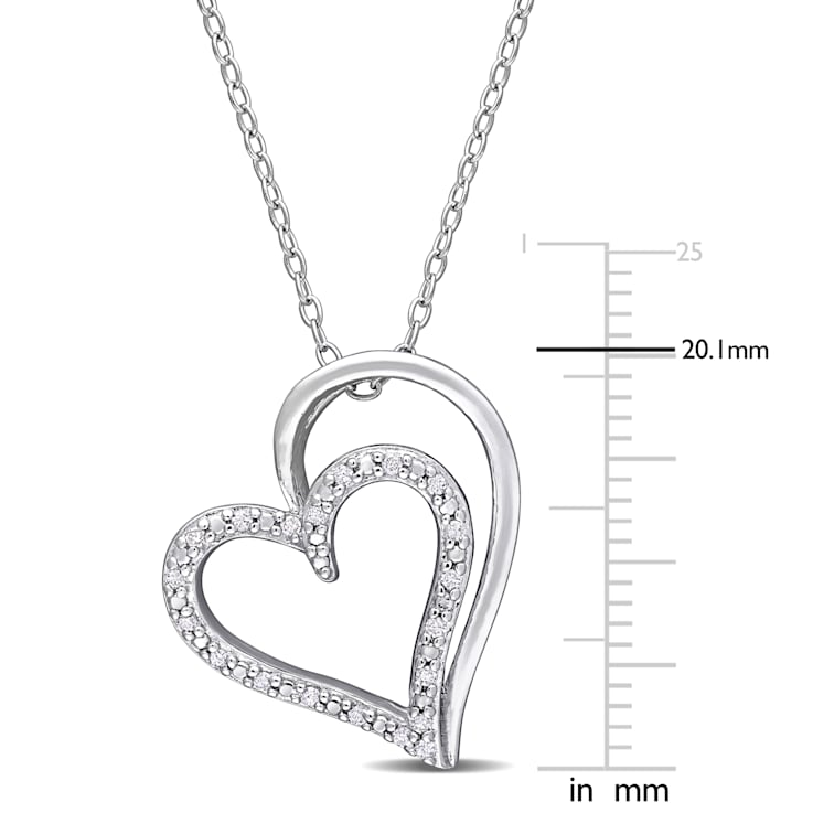 1/10 CT TDW Diamond Double Heart Pendant with Chain in Sterling Silver