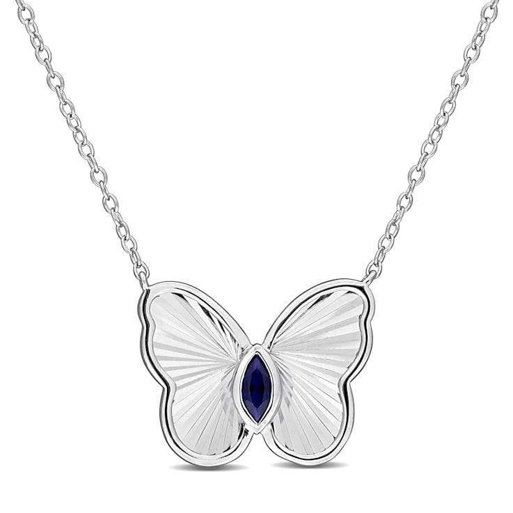 1/6 CT TGW Created Blue Sapphire Butterfly Necklace with Chain in
Sterling Silver