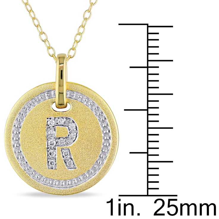 Diamond "R" Initial Pendant with Chain in 18K Yellow Gold Over
Sterling Silver