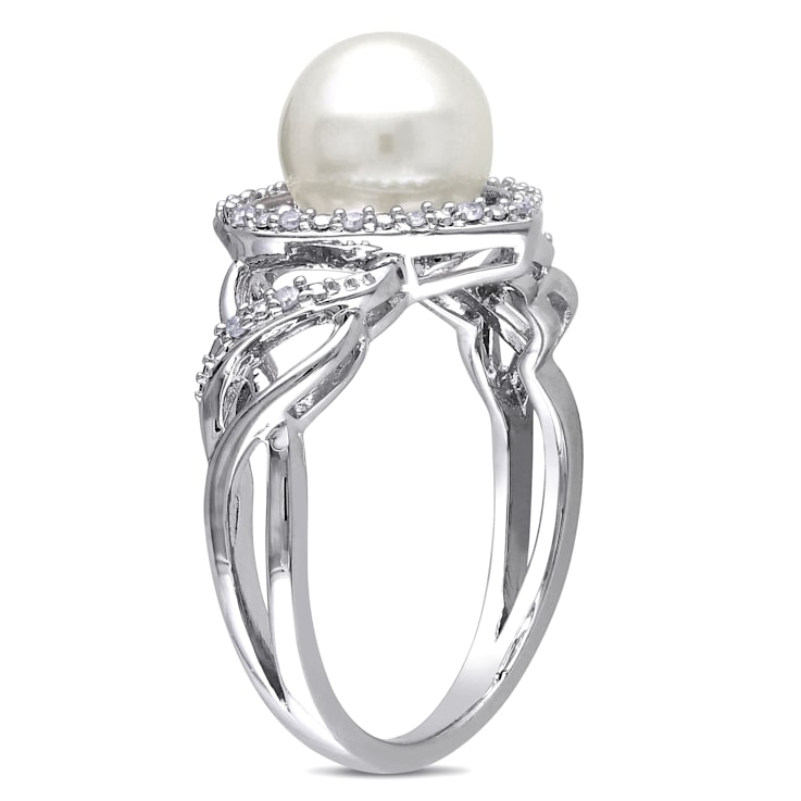 8-8.5MM Freshwater Cultured Pearl and 1/10 CT TW Diamond Open Heart Ring
in Sterling Silver