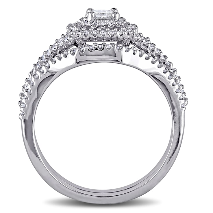 1/2 CT TW Princess Cut Diamond Double Halo Split Shank Bridal Set in
Sterling Silver