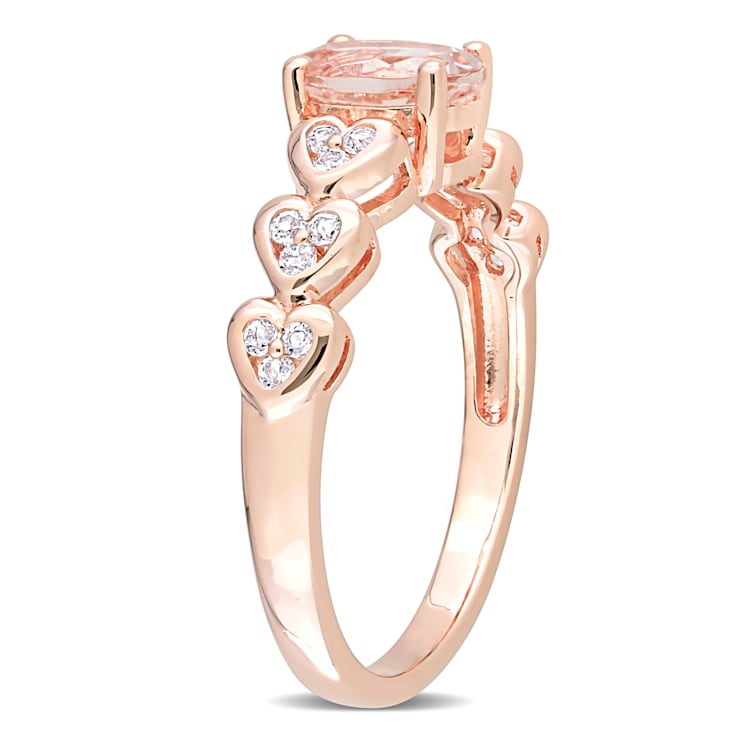 7/8 CTW Morganite and White Topaz Ring in Rose Gold Plated Sterling Silver